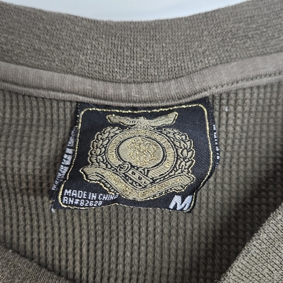 VINTAGE Y2K SouthPole Olive Green Waffle Knit Thermal Military Eagle Top Medium - Picture 5 of 6